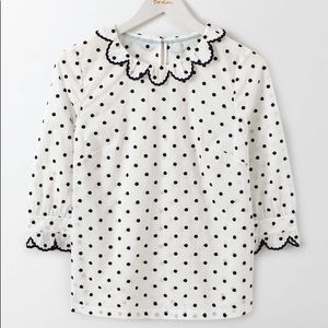 Boden polka dot scalloped blouse navy blue